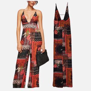 Free People Margarita Patchwork Jumpsuit Women Size S Black Boho Cotton NWT